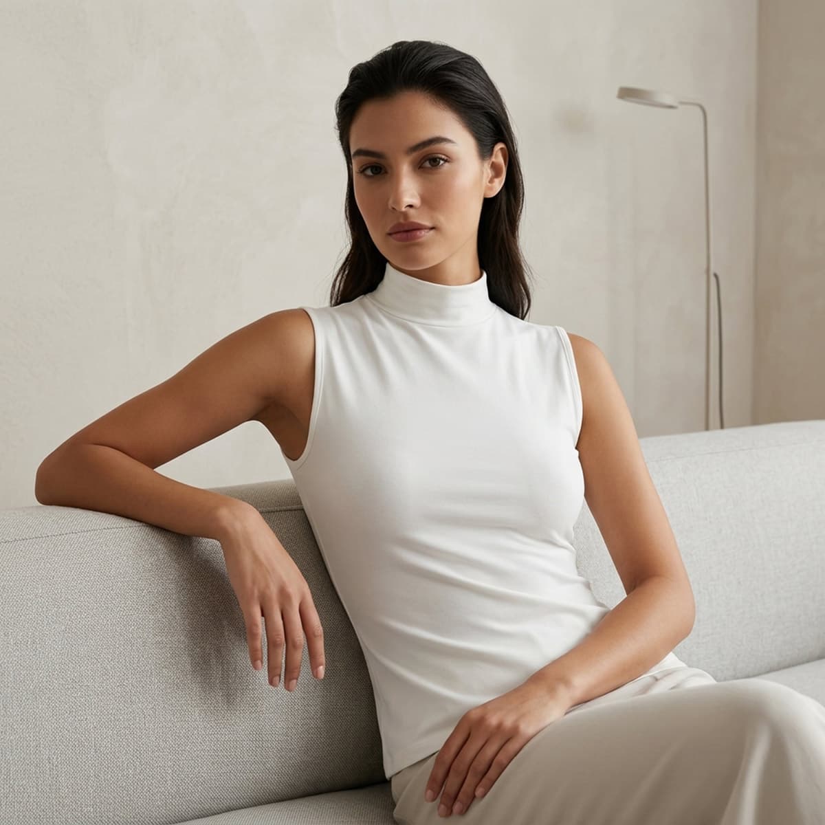 Ladies White High Neck Full Cut Top