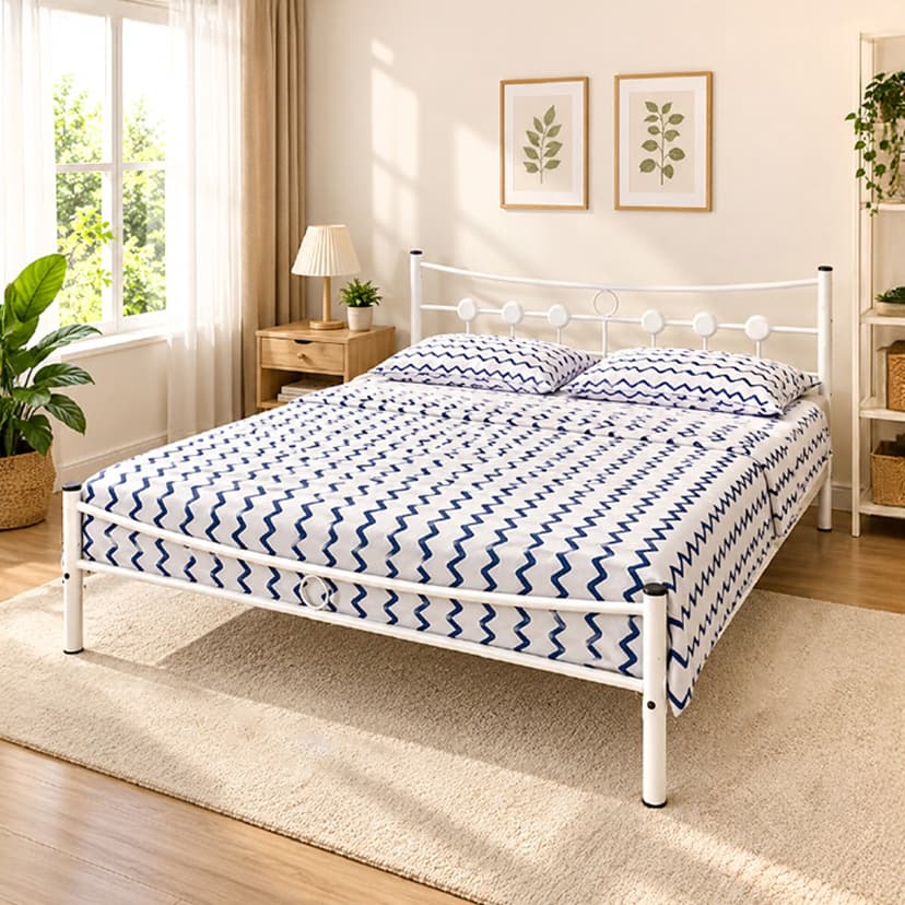 Metal Queen Bed 150x190cm White