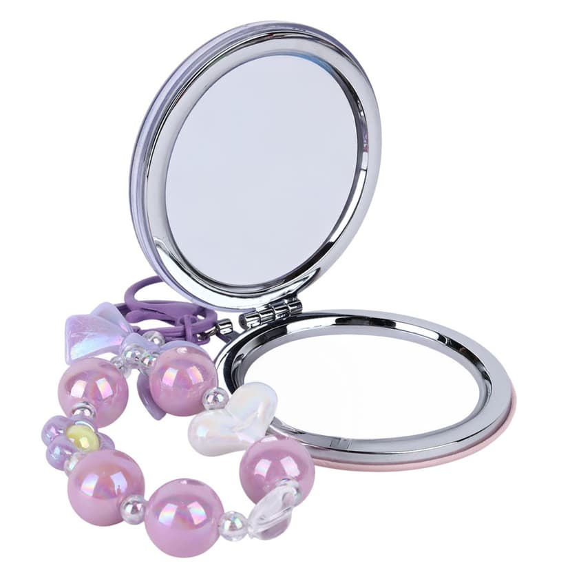 Compact Cosmetic Mirror with Beaded Keychain