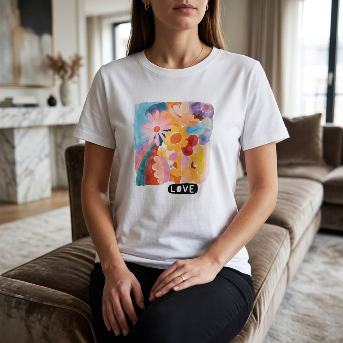 Ladies Printed Round Neck Short Sleeve T-Shirt