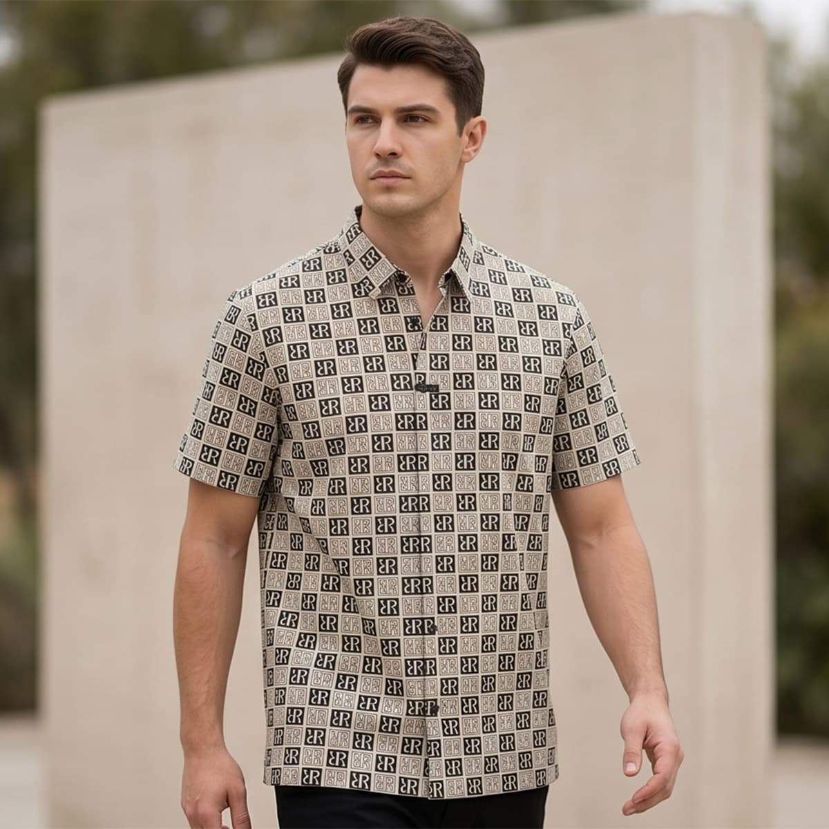 Men Printed Casual Shirt Short Sleeve