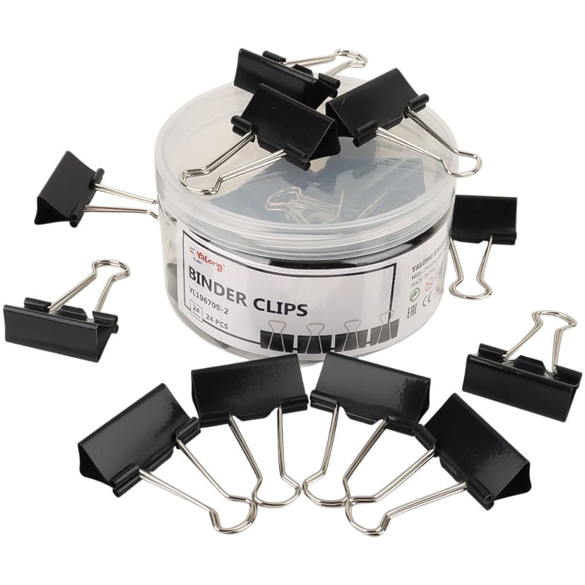 Yalong Black Binder Clips 24 Piece