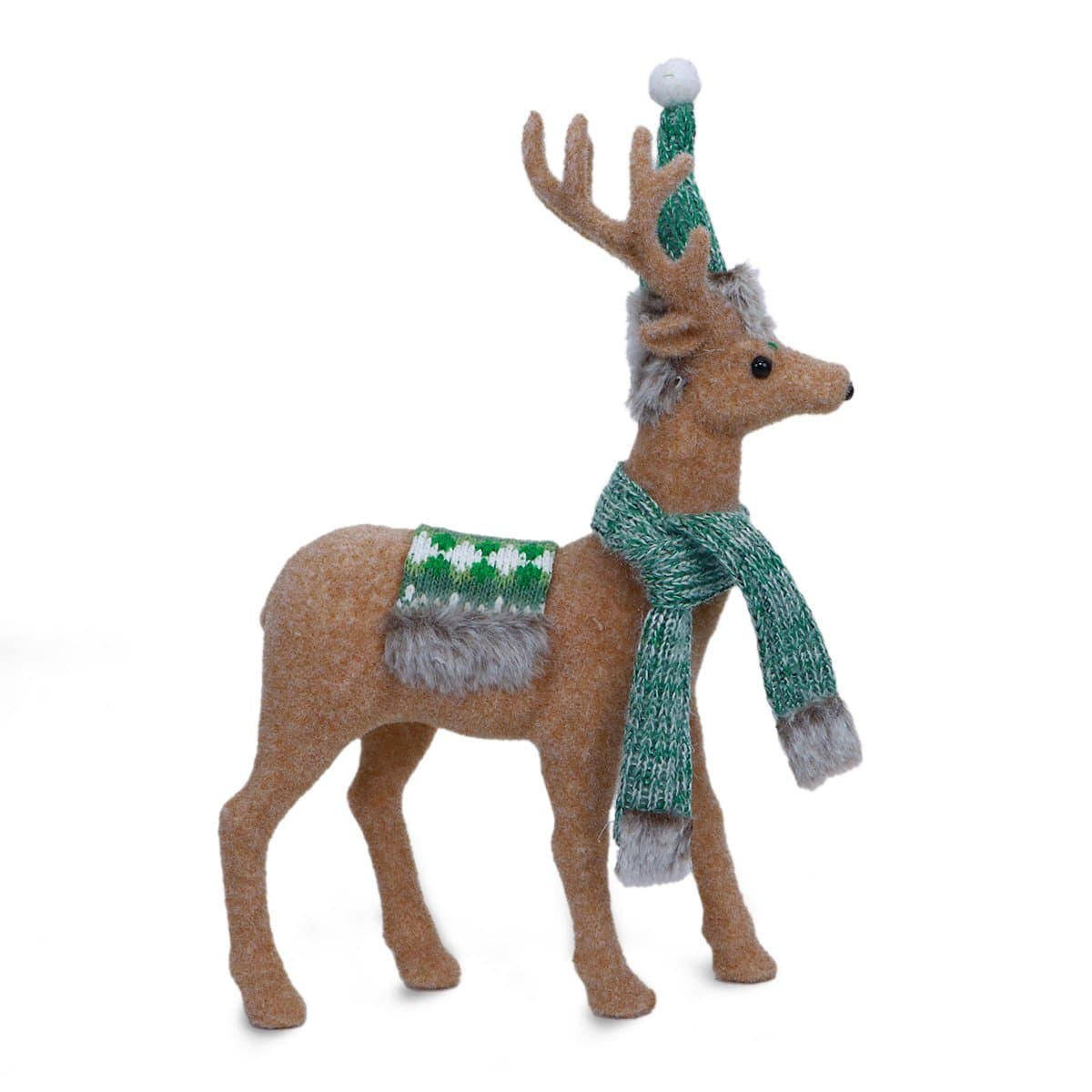 Christmas Decoration Deer Brown With Green Scarf