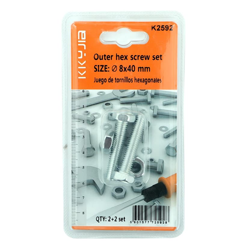 Outer Hex Screw Set 8x40mm 2+2 Piece