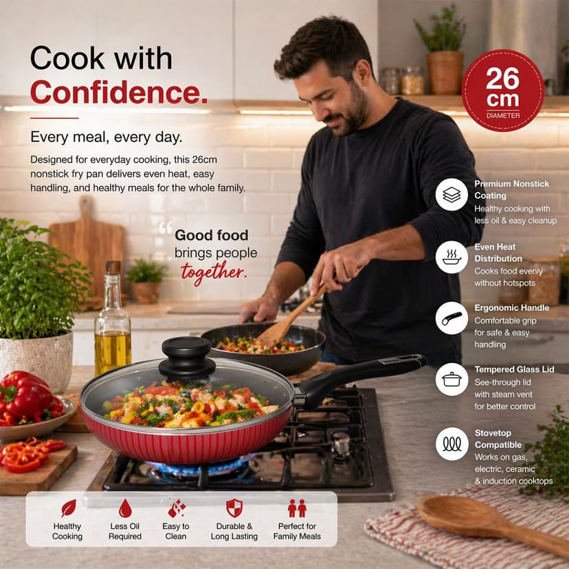 Non Stick Fry Pan with Cover 26cm