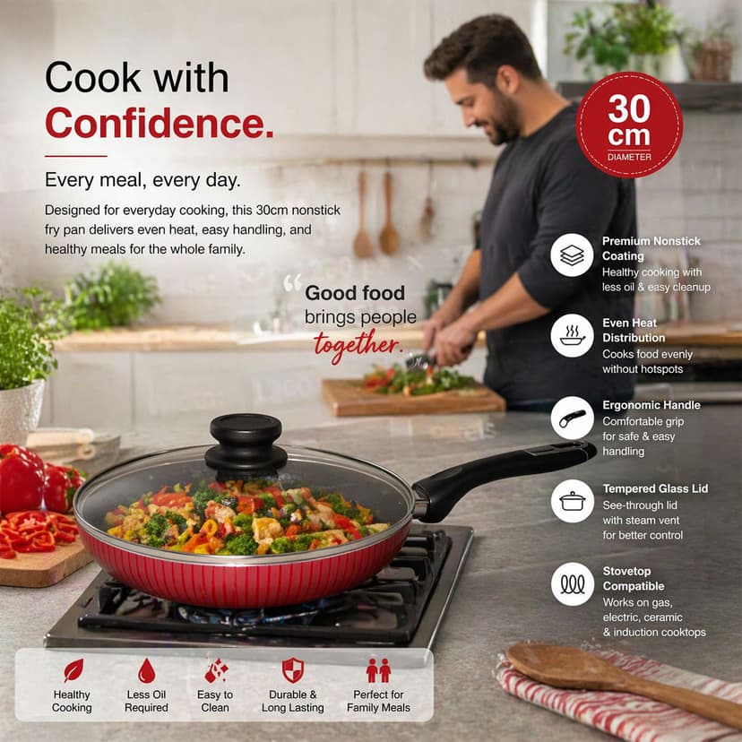 Non Stick Fry Pan with Cover 30cm