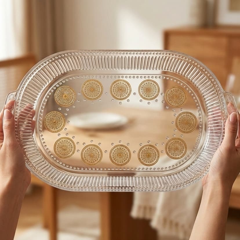 Oval PET Tray Gold Floral