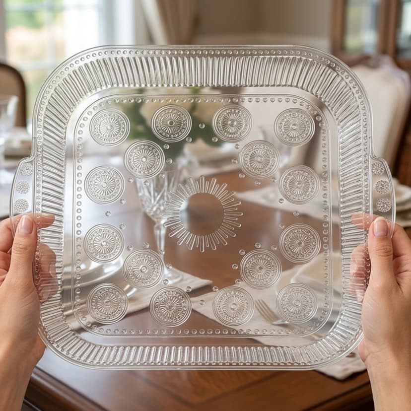 Square PET Tray Silver Floral