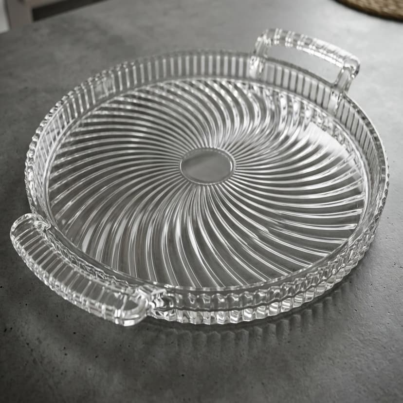 Round PET Tray Silver Floral