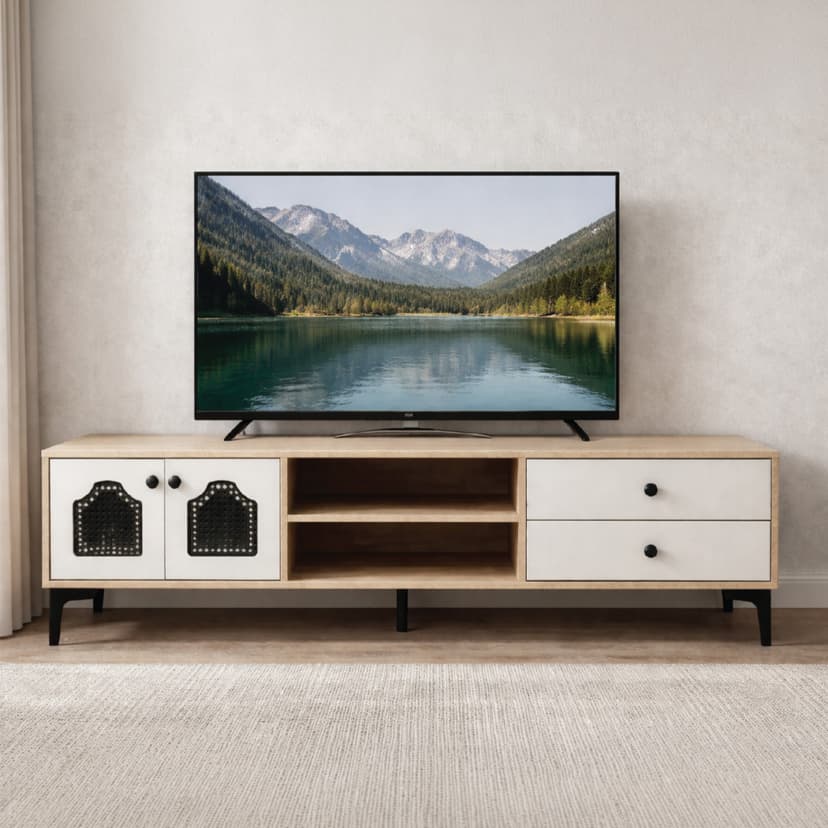 TV Stand with Drawers and Mesh Doors