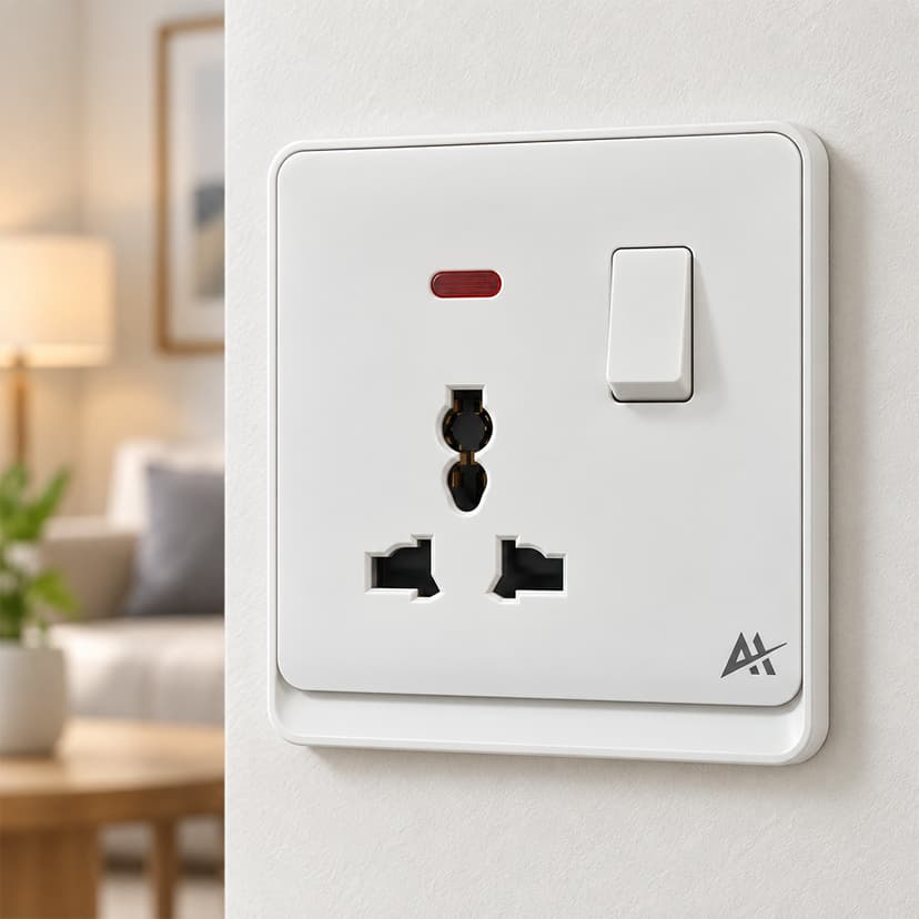 Universal Socket with Integrated Switch and Indicator Light White