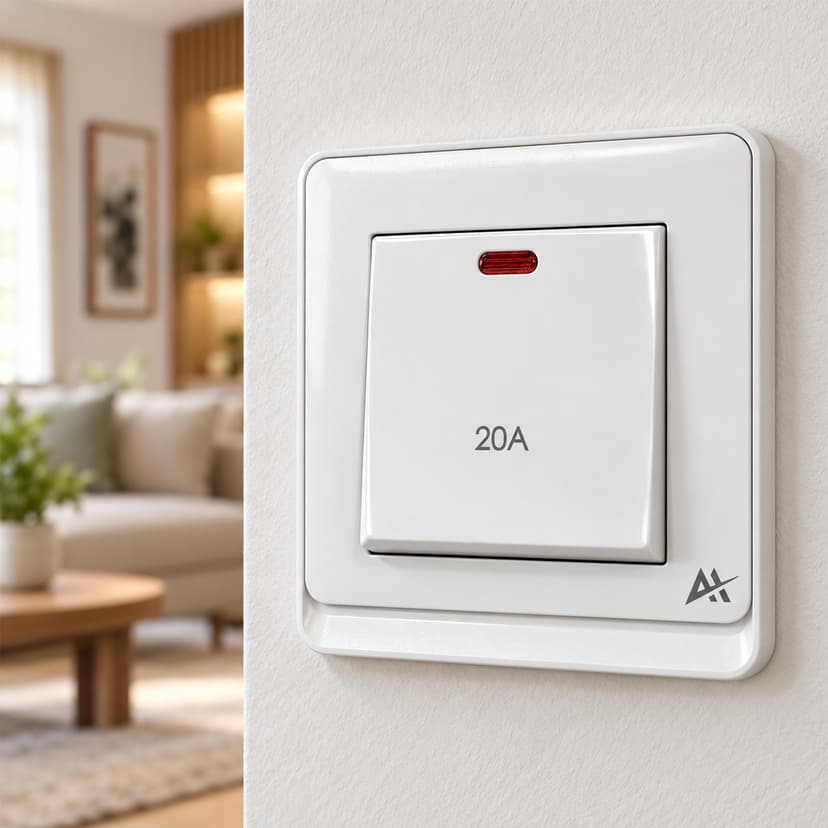 Electrical Switch with Red Indicator Light White 20A
