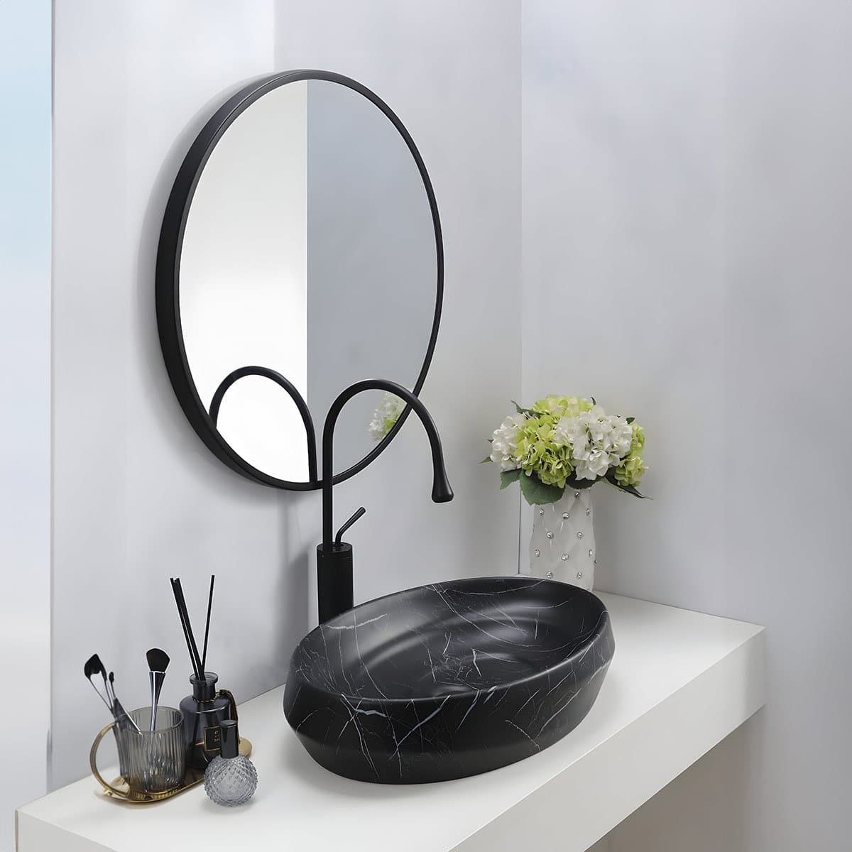 Countertop Marbleized Wash Basin Matt Black