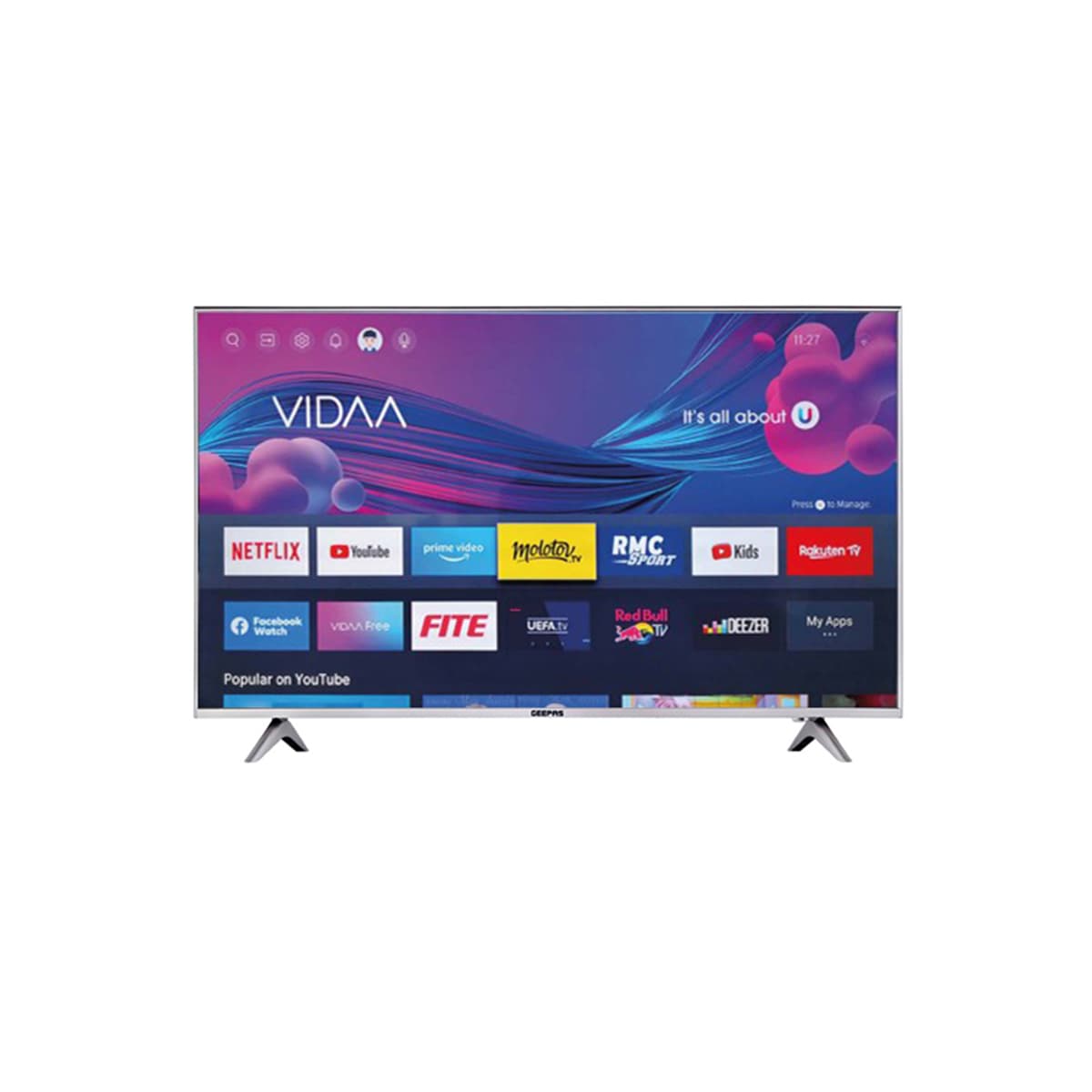 Geepas 65 Inch UHD Vidaa Smart Tv - GLED6569SVUHD