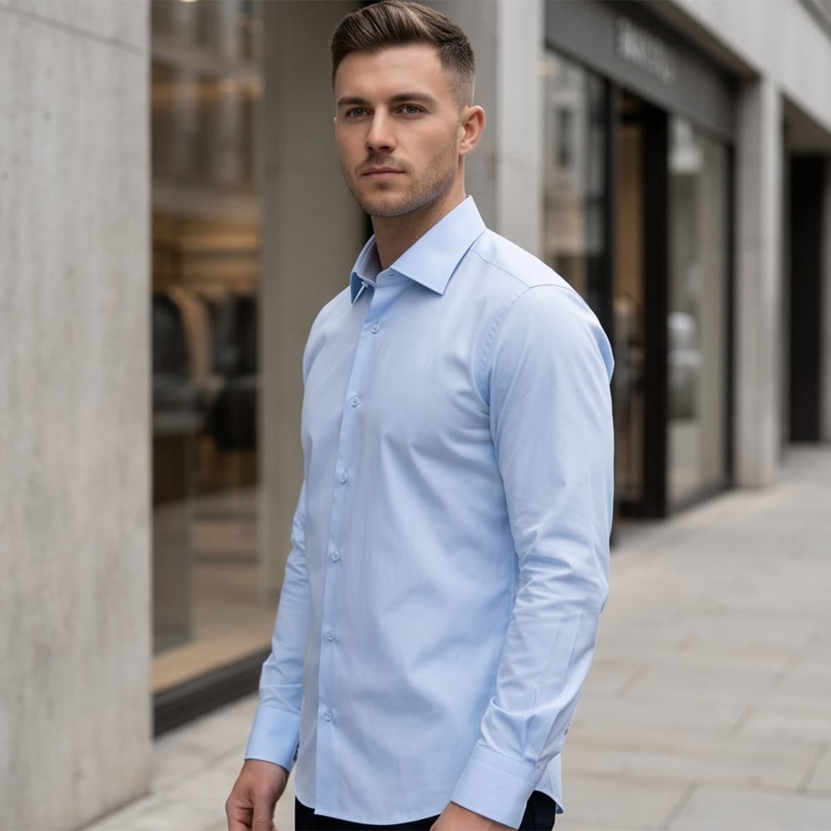 Men Regular Formal Shirt Sky Blue Long Sleeve