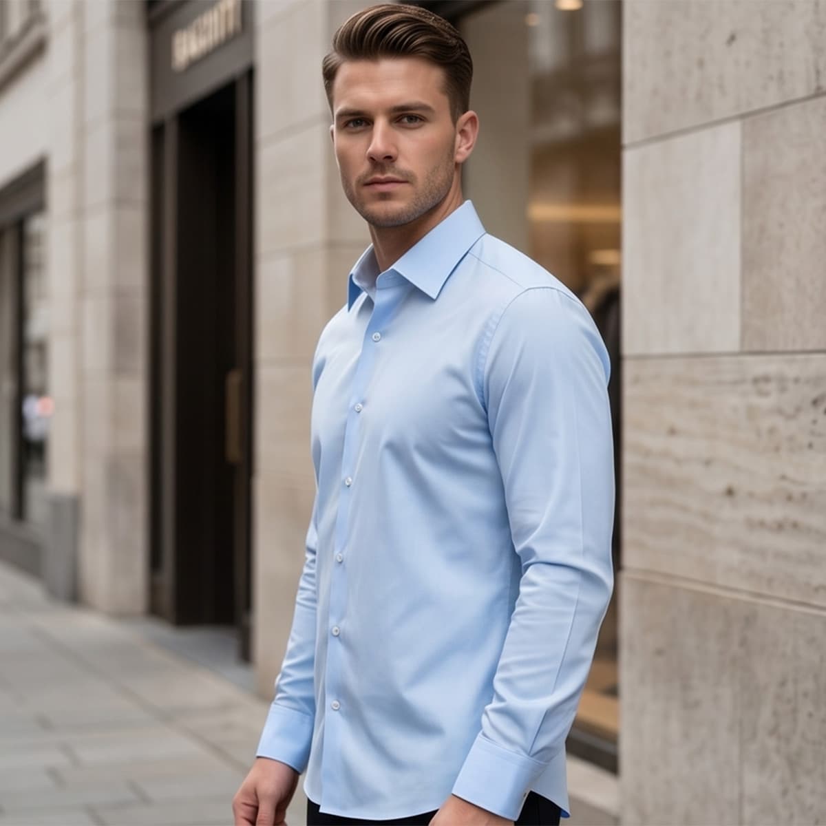 Men Regular Formal Shirt Sky Blue Long Sleeve
