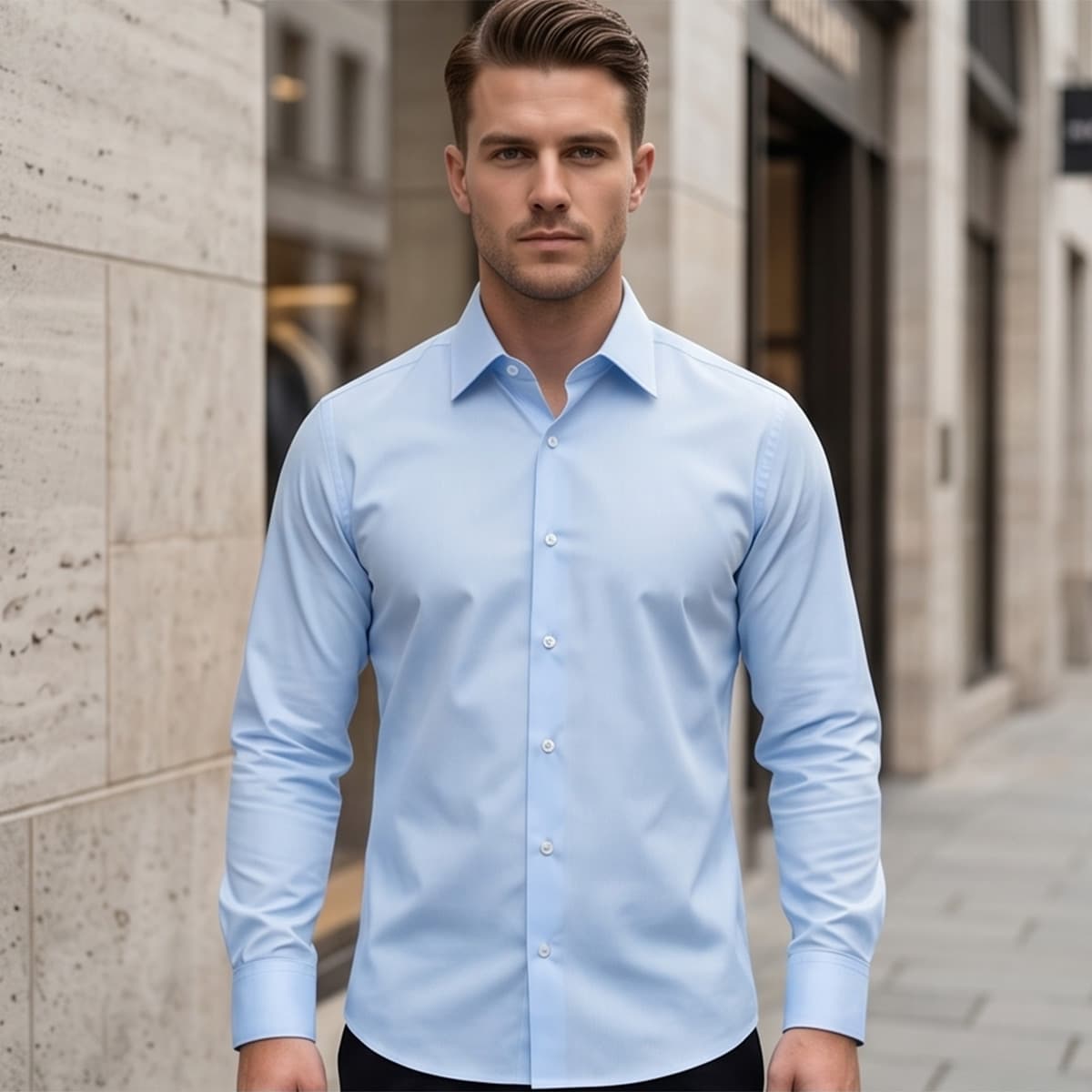 Men Regular Formal Shirt Sky Blue Long Sleeve