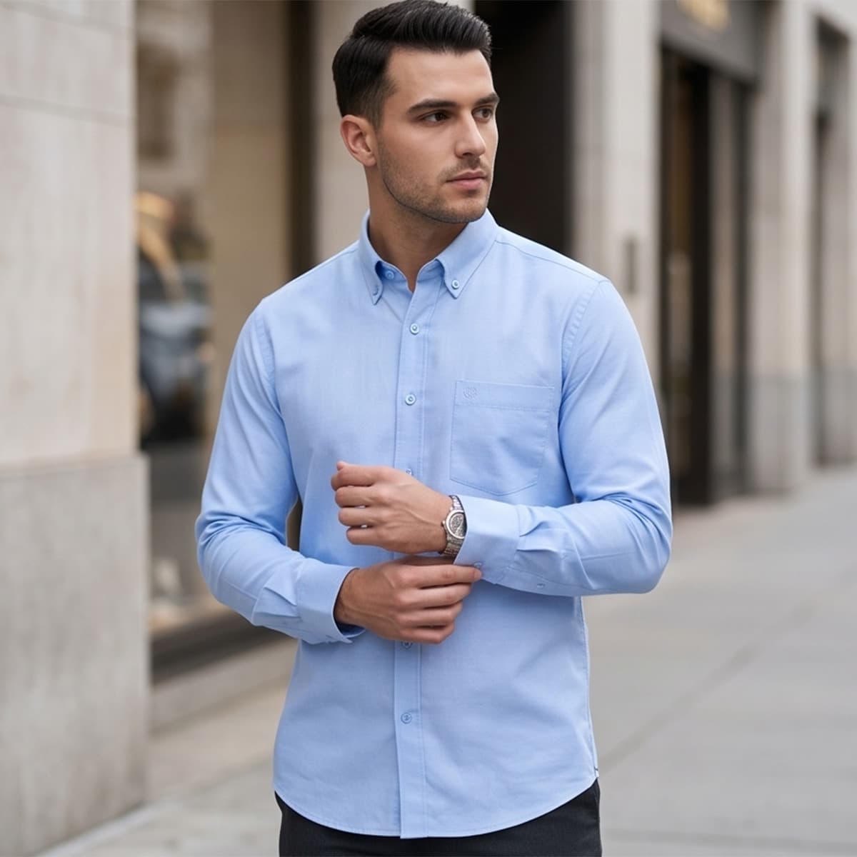 Men Regular Formal Shirt Sky Blue Long Sleeve