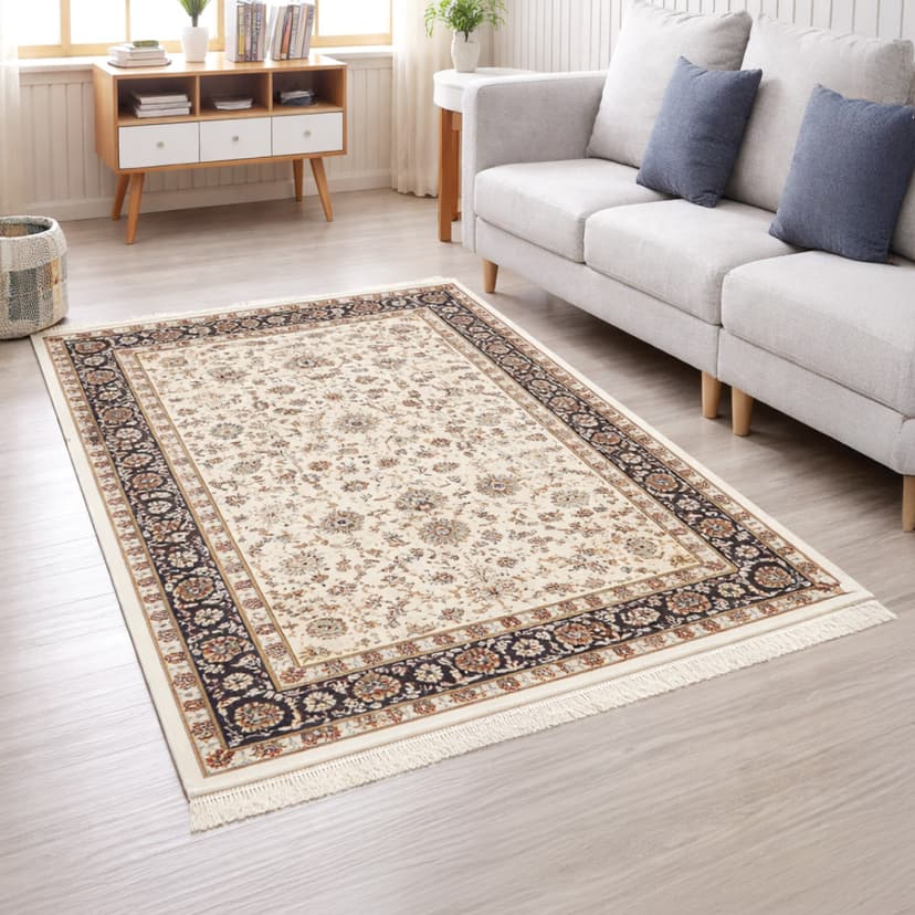 Kashan Rug Cream Navy 100x200cm