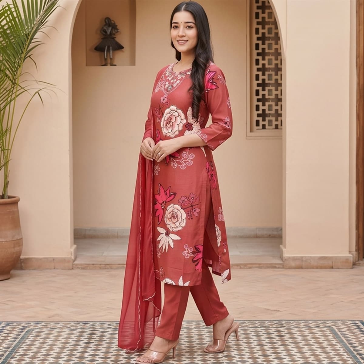 Ready Made Chiffon Ankle Length Set 3 Piece