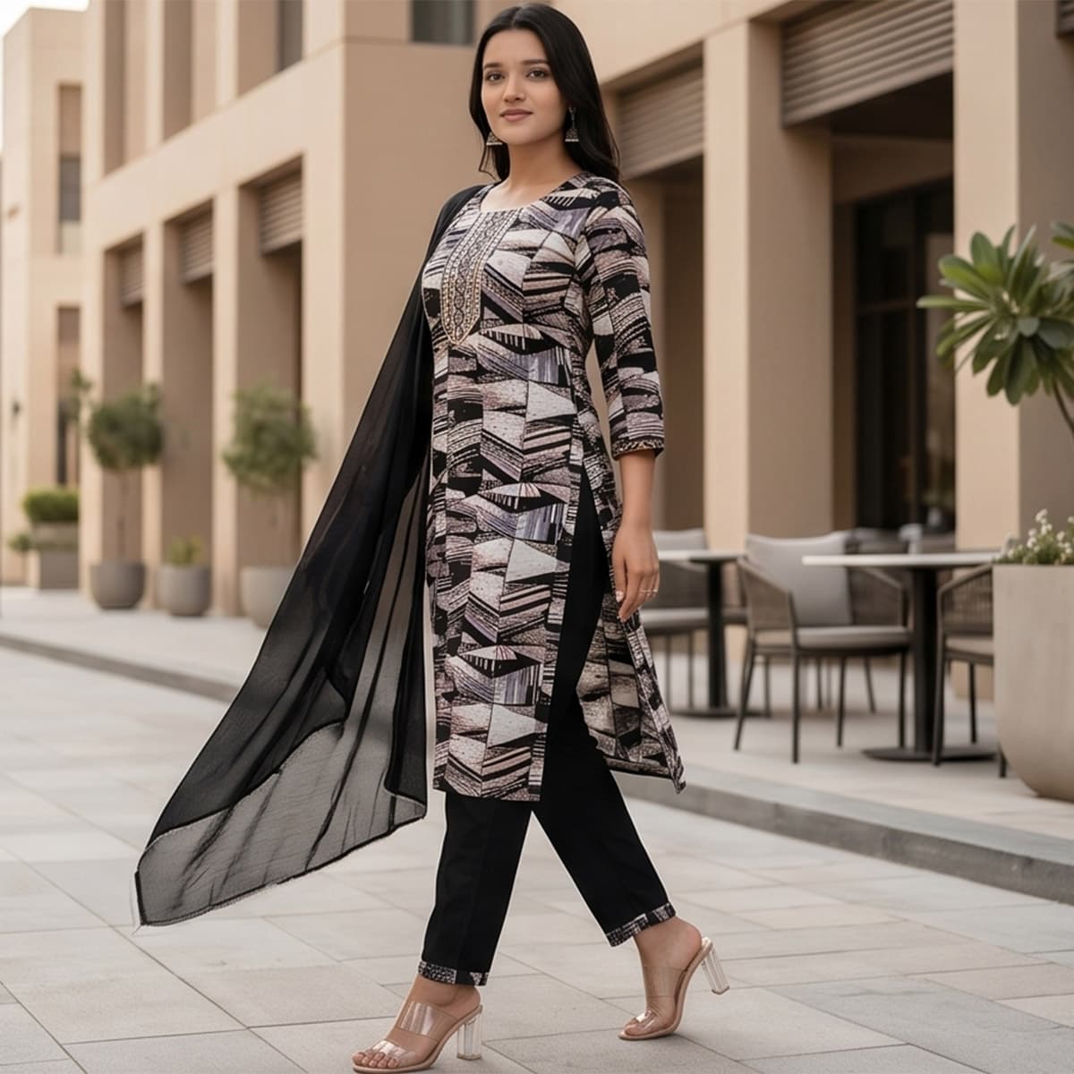 Ready Made Lawn Knee Length Set 3 Piece