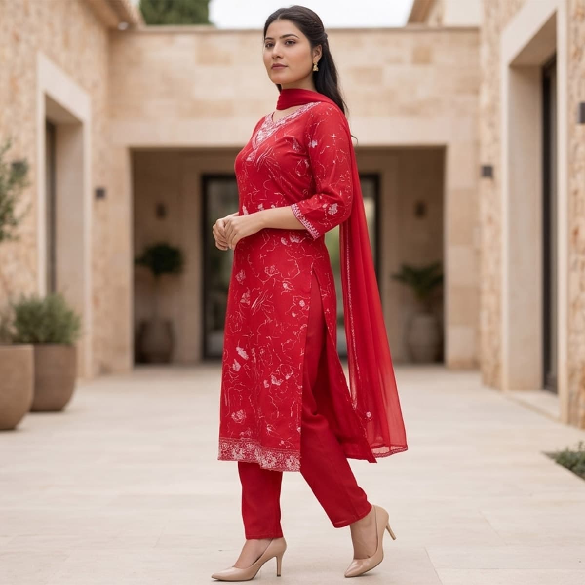 Ready Made Lawn Knee Length Set 3 Piece